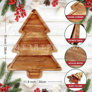 Bandeja de madera de acacia para árbol de Navidad, 38x30cm, bandeja de madera maciza para servir aperitivos y delicatessen en restaurantes - Product Image 1