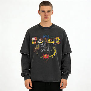 Benutzer definierte Siebdruck Männer Boxy T-Shirt 300gsm Baumwolle gewaschen T-Shirt Streetwear Vintage Acid Wash Doppels chicht Langarm T-Shirt - Product Image 1