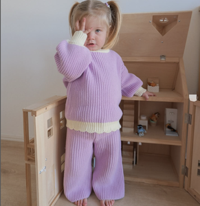 Ensemble personnalisé haut festonné et short en tricot, combinaison-pull en maille pour bébés filles, pantalon en coton rouge, ensemble pull-over - Product Image 3