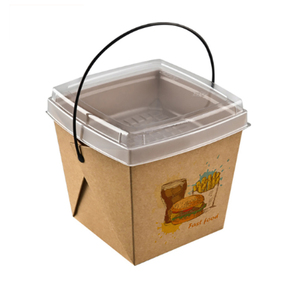 Creative disposable take away kraft paper food packing lunch box with plastic handles