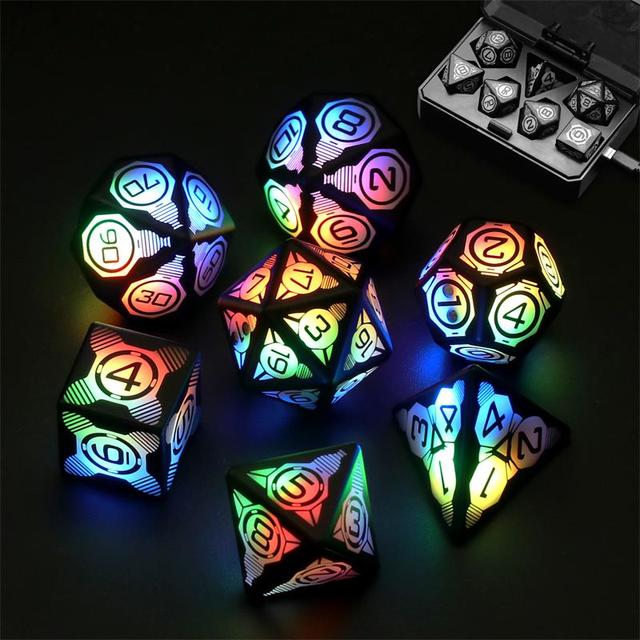 DND Dice Rechargeable with Charging Box, 7 PCS LED Electronic Dices, Dungeons and Dragons Dice Polyhedral Dice Sets for Tabletop