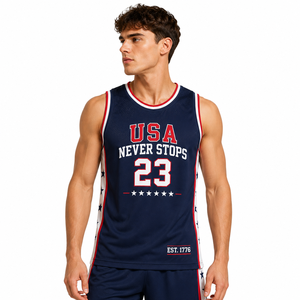 USA <b>Basketball</b> Fan Jersey Custom Team Name Number Printed Breathable V-neck Short Sleeve Mesh Sports Apparel Game Day Men Women - Product Image 2