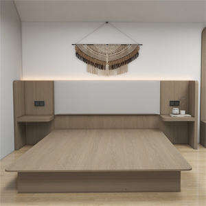Economical Modern Integrated Wooden <b>Platform</b> <b>Bed</b> Built-In Nightstands Durable Eco-Friendly Commercial Hotel Bedroom Furniture - Product Image 3