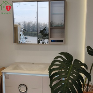 French-style Modern White Bathroom <b>Vanity</b> Unit Smart Lacquer Finish Transparent Display Countertop Warm-Toned Melamine Board MDF - Product Image 1