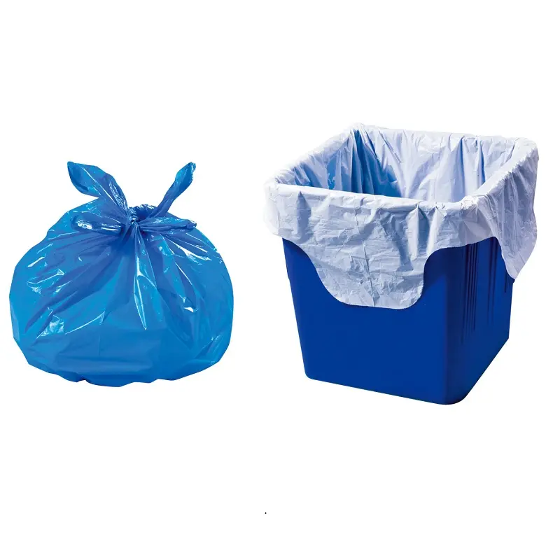 कस्टम मुद्रित हेवी ड्यूटी प्लास्टिक एचडीपीई एस फ्लैप स्टार सील ब्लैक बॉटम कचरा प्लास्टिक कचरा कचरा बैग रोल बैग में स्टार सीलिंग