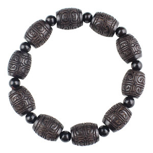 Pulsera de cuentas de oración budistas de ébano 12x15mm con nubes auspiciosas talladas, joyería religiosa unisex coleccionable de un solo hilo - Product Image 5