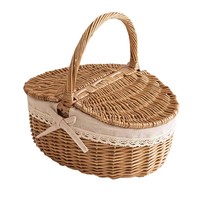 Panier de rangement portatif en osier de style pastoral pour pique-nique, courses de légumes, sorties printanières, transport de fruits et cadeaux