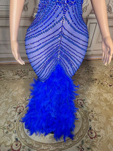 Abito da Cocktail con Piume Blu Diamante, Elegante Vestito Formale con Cristalli, Abito da Ballo per Donne - Product Image 3