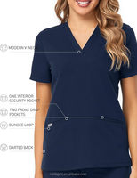 Meilleures ventes : Ensembles d'uniformes médicaux à col en V en tissu sergé extensible, respirant et confortable, avec logo personnalisé, grandes tailles