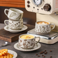 Cangkir Kopi dan Piring Porselen Gaya Jepang dengan Seni Latte Kreatif, Cangkir Sarapan untuk Penggunaan di Rumah, untuk Teh Susu dan Air