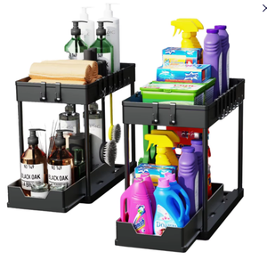 Hot Sale Black Bathroom Multifunctional Pull Out Cabinet Storage <strong>Rack</strong> 2 Tier Under <strong>Kitchen</strong> Sink Organizer With Sliding Drawer - Product Image 1