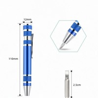 Tournevis de poche multifonction 8-en-1 avec finition chromée, tête de couteau en acier au chrome-vanadium, style stylo, 8 embouts