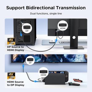 Câble <span class=keywords><strong>HDMI</strong></span> bidirectionnel <span class=keywords><strong>UGREEN</strong></span> 4K 60Hz vers DisplayPort, adaptateur mâle vers mâle DP 1.2, HDCP 2.2, <span class=keywords><strong>HDMI</strong></span> 1.4 4K 30Hz avec alimentation USB - Product Image 2