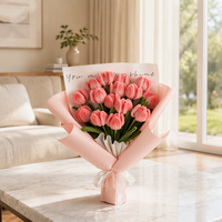 Kit de bricolage pour bouquet de tulipes roses en gros, arrangement floral fait main avec tiges et feuilles pour mariage printanier, Pâques, fête prénuptiale