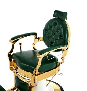 Sillón de Barbería Hidráulico Verde Dorado Vintage, Mueble de Salón Reclinable para Hombres - Product Image 4