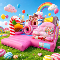 Château gonflable commercial rose avec toboggan et trampoline en PVC, garantie 3 ans, idéal pour les maternelles