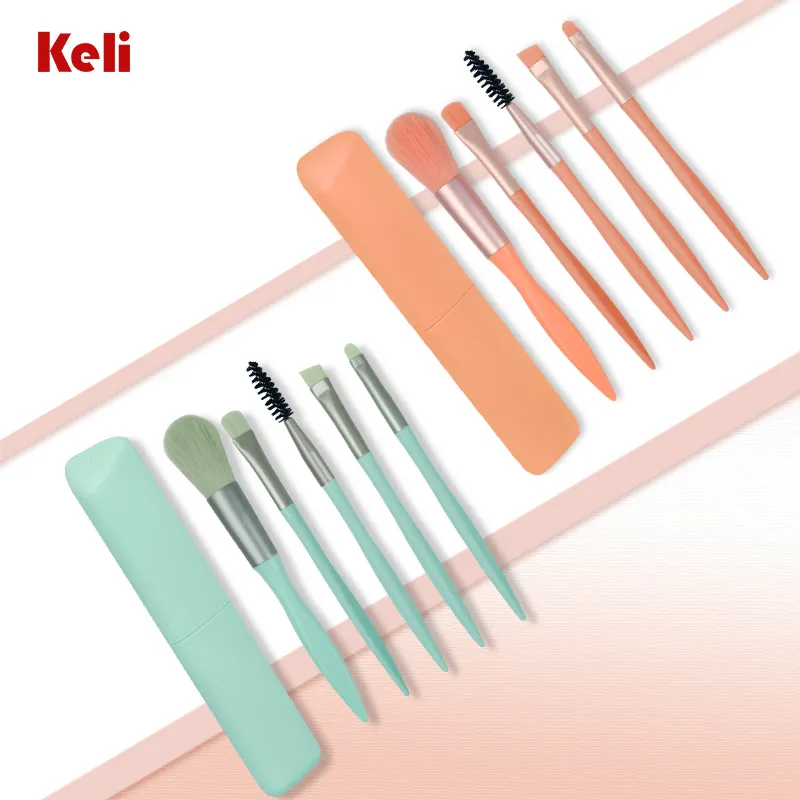 Good Quality Two Colours Travel Portable Makeup Brushes 5pcs with Case Makeup Tools