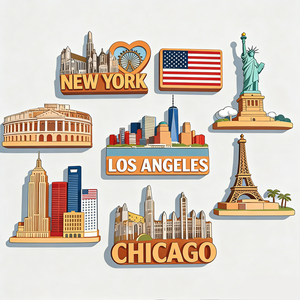 Aimants de réfrigérateur en bois 3D personnalisés, Europe, Amérique, Washington, New York, Los Angeles, Chicago, aimants promotionnels pour réfrigérateur - Product Image 1