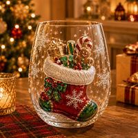 3D Moderne Weihnachts-Glasbecher-Set mit Weihnachtsmann, Baum, Kranz, Strumpf, Schneemann, Hitzebeständig, Spülmaschinenfest für Feiertagspartys