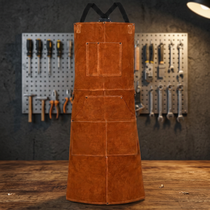 Leather Bib <b>Apron</b> With Multiple Pockets Classic Style For Work Use Brown Color - Product Image 3