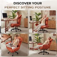 Silla de Oficina Ergonómica Giratoria de Lujo Moderna, Tapizada en Cuero Ecológico Naranja, con Ruedas, para Sala de Estar, Material de Tela