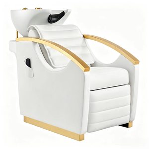 Fauteuil de lavage en cuir PU gris clair avec repose-pieds réglable, unité de lavage de salon traditionnelle, logo personnalisé - Product Image 2