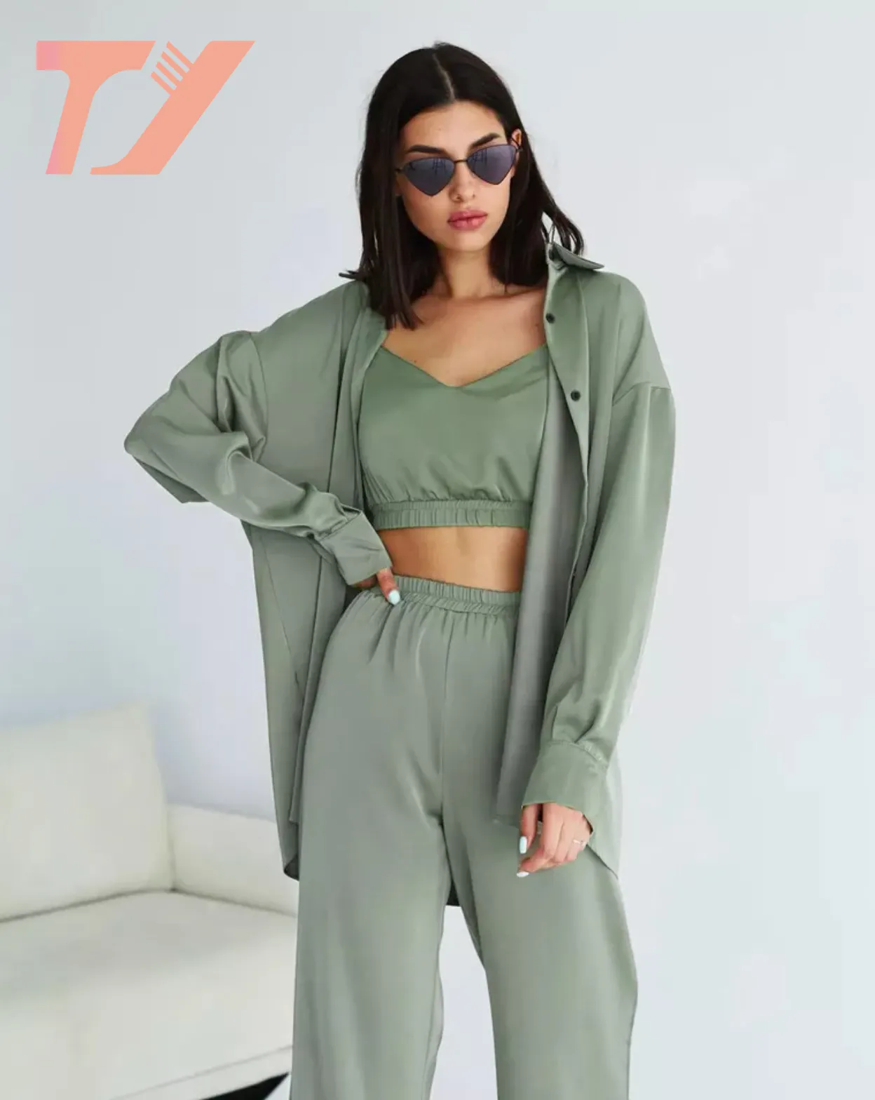 Summer Long Sleeve Shirt Sleepwear V Neck Tank Tops+Hot Shorts+Long Cardigan Suits Women Casual 3 Piece Pajamas Sets