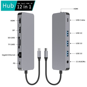 12-in-1 Type-<b>C</b> <b>Docking</b> <b>Station</b> with for 2.0 & DP 4K60Hz 3-Monitor Support <b>USB</b> 3.0 Charging Hub Aluminum in Stock - Product Image 2