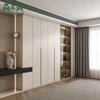 Armoire de chambre à coucher en bois linéaire, élégante et discrète, avec coiffeuse intégrée et portes en MDF, écologique pour usage domestique