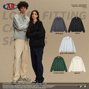 Camisetas Polo <span class=keywords><strong>de</strong></span> Manga Larga con <span class=keywords><strong>Cuello</strong></span> Camisero, Unisex, <span class=keywords><strong>de</strong></span> Gran Tamaño, Color Sólido, 340g, Algodón <span class=keywords><strong>de</strong></span> Alta Calidad - Product Image 2