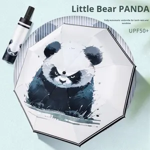 Parapluie automatique de style chinois Panda, petit ours, garçons, protection solaire, anti-UV, colle noire, pliable, double usage, soleil et pluie - Product Image 2