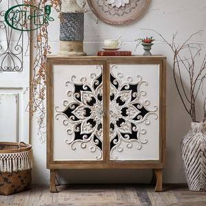 Moroccan <b>Vintage</b> Carved Entryway <b>Cabinet</b> 2 Doors Handmade Living Room Storage <b>Cabinet</b> - Product Image 1