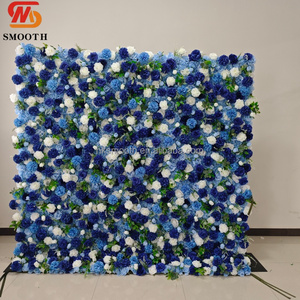 Mur de fleurs artificielles bleues 5D lisse, installation facile, enroulable, carré, romantique, pour mariage et fête - Product Image 1