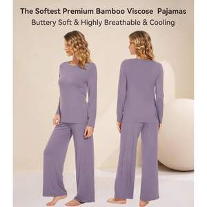 Ensemble de pyjama en viscose de bambou personnalisé pour femmes, haut à manches longues avec pantalon, vêtements de détente, pyjama 2 pièces rafraîchissant, tailles S à XXL - Product Image 3