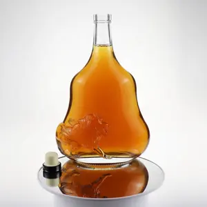Personalizzato logo in rilievo 1 litro di liquore di vetro di brandy bottiglia con tappo in sughero