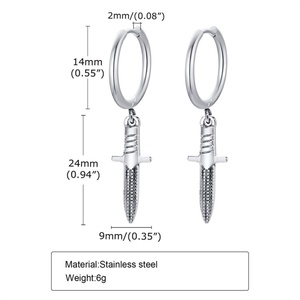Wholesale Stainless Steel <b>Hoop</b> <b>Earrings</b> Dagger Pendant <b>Earring</b> Jewelry - Product Image 6