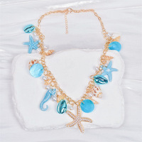 Femmes à la mode glamour conque étoile de mer pendentif collier été plage vacances perle chaîne collier