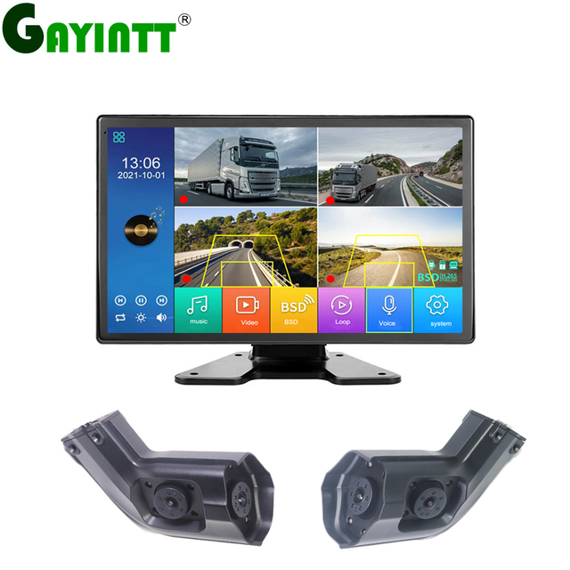 GAYINTT 10" AHD 4CH Truck Monitor BSD Recording DVR 1080P Car Rear View Camera Vehicle IPS Touch Screen Blind Spot Detection