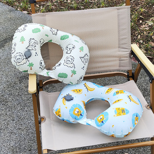 Almohada de Viaje Inflable en Forma de U con Diseño de Dibujos Animados, 28x26x14cm, Poliéster, Soporte para el Cuello, Portátil, para Avión, con Estampado de Animales - Product Image 5