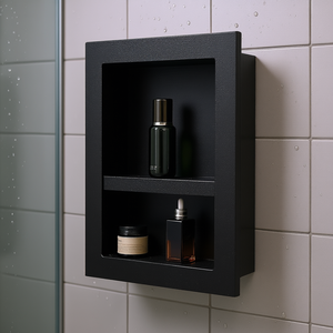 Étagère de salle de bain 16x20x4 pouces, montage mural encastré, alliage d'aluminium, 2 niveaux, design minimaliste - Product Image 2