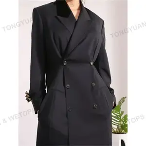 Vêtements personnalisés 2023 automne nouveau Style élégant et à la mode Double boutonnage taille mince conception longue sur le genou manteau pour femmes