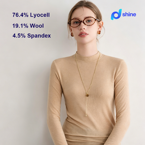 T-shirt pour <span class=keywords><strong>femme</strong></span> à manches longues, <span class=keywords><strong>col</strong></span> montant, coupe ajustée, couleur unie, fin, anti-boulochage, printemps et automne - Product Image 1