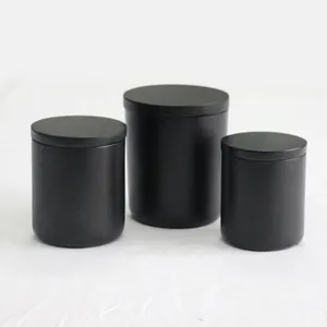 Custom decorative black matte concrete cement candle container with lid