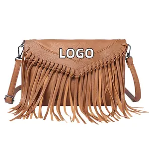 Bolsa de ombro crossbody feminina com borla envelope mais vendida da Amazon, logotipo personalizado de marca, atacado de fábrica, MOQ personalizado