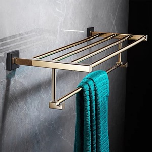 Porte-serviettes mural standard en cuivre à 2 niveaux, accessoire de salle de bain - Product Image 1