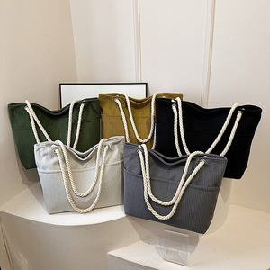 Borsa Tote Casual in Velluto a Coste con Texture per il Pendolarismo, Design Semplice a Tracolla Singola, Borsa alla Moda per l'<span class=keywords><strong>Università</strong></span> - Product Image 3