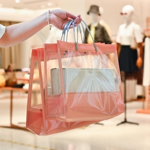 Wholesale Fashion Portable Clear Tote Plastic Shopping Bag For Packaging