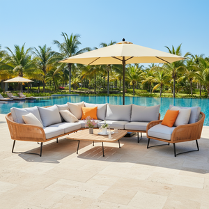 <span class=keywords><strong>Mesa</strong></span> <span class=keywords><strong>Plegable</strong></span> para Acampar al Aire Libre con Sofá de Mimbre Sintético y Estructura de Hierro, Diseño Moderno y Simple, Cojines para Jardín, Patio o <span class=keywords><strong>Terraza</strong></span> - Product Image 1