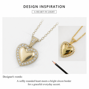 Collier avec pendentif en forme de cœur en acier inoxydable plaqué or 14 carats, bordure en zircon, chaîne à maillons réglable 410+50 mm - Product Image 2