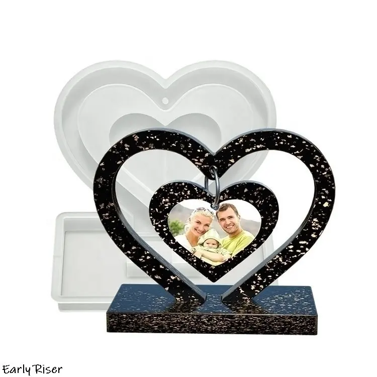 Molde de silicona Early Riser para DIY cristal epoxi amor corazón marco molde en forma de corazón colgante etiqueta molde de silicona